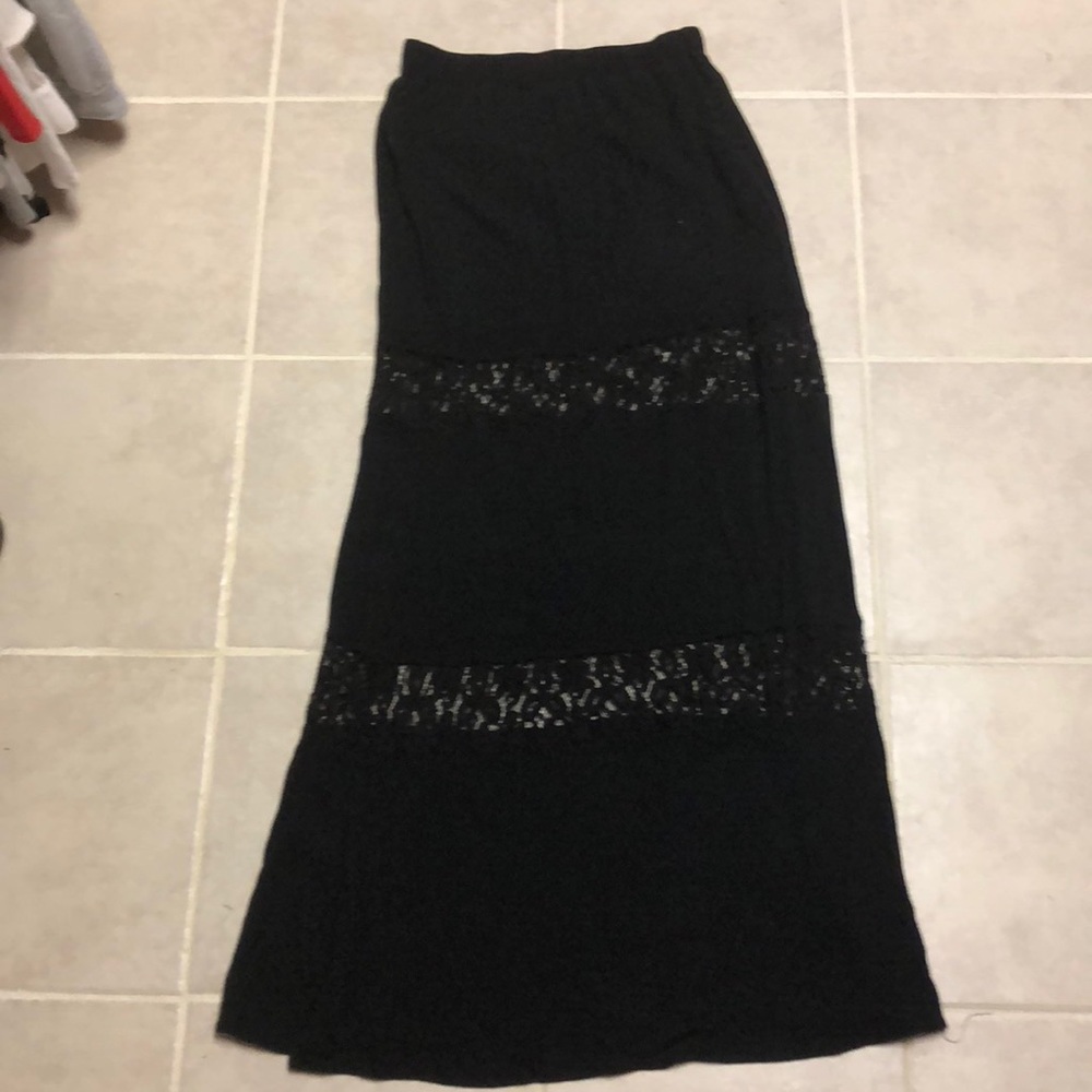 Black Crinkle Lace Maxi Skirt